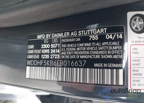 2014 Mercedes-Benz E 350 from USA, damaged, VIN WDDHF5KB6EB016637